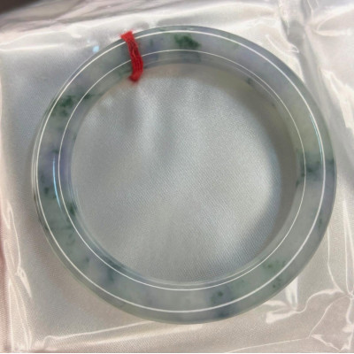 白底紫園條飄藍花緬甸翡翠手鐲