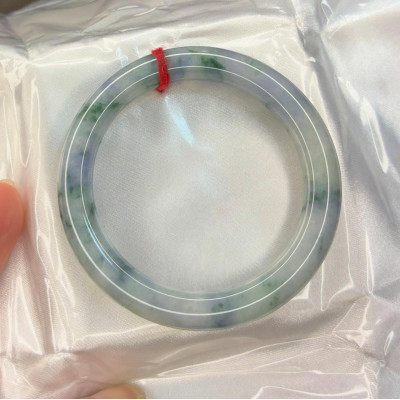 白底紫園條飄藍花緬甸翡翠手鐲