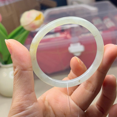 金貴飄香緬甸翡翠冰黃翡翠貴妃圓條手鐲